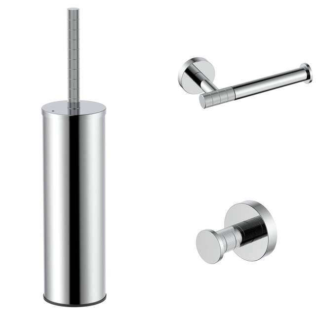 Toilet Accessoires Set-2 Stria Chroom - Toiletborstelhouder + Toiletrolhouder + Handdoekhaak