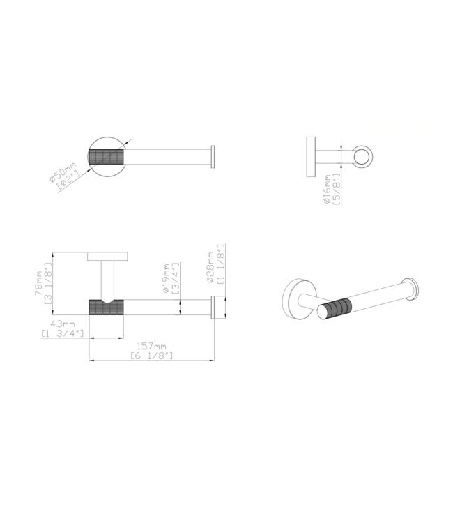 Toilet Accessoires Set-2 Stria Geborsteld RVS - Toiletborstelhouder + Toiletrolhouder + Handdoekhaak