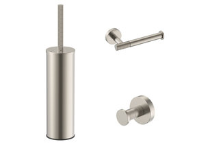 Toilet Accessoires Set-2 Stria Geborsteld RVS - Toiletborstelhouder + Toiletrolhouder + Handdoekhaak