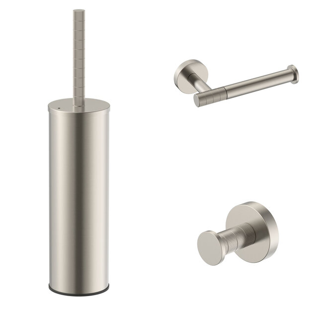 Toilet Accessoires Set-2 Stria Geborsteld RVS - Toiletborstelhouder + Toiletrolhouder + Handdoekhaak