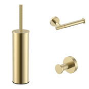 Toilet Accessoires Set-2 Stria Geborsteld Goud PVD - Toiletborstelhouder + Toiletrolhouder + Handdoekhaak