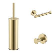Toilet Accessoires Set-2 Stria Geborsteld Goud PVD - Toiletborstelhouder + Toiletrolhouder + Handdoekhaak