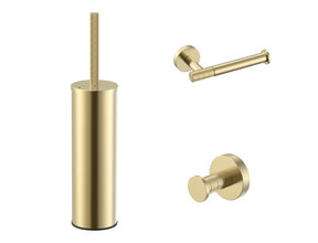 Toilet Accessoires Set-2 Stria Geborsteld Goud PVD - Toiletborstelhouder + Toiletrolhouder + Handdoekhaak