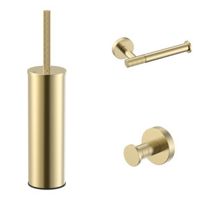 Toilet Accessoires Set-2 Stria Geborsteld Goud PVD - Toiletborstelhouder + Toiletrolhouder + Handdoekhaak