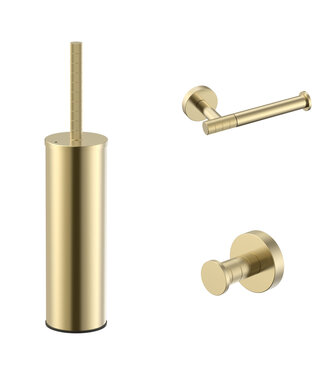 ALONI Toilet Accessoires Set-2 Stria Geborsteld Goud PVD - Toiletborstelhouder + Toiletrolhouder + Handdoekhaak