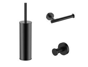 Toilet Accessoires Set-2 Stria Mat Zwart PVD - Toiletborstelhouder + Toiletrolhouder + Handdoekhaak