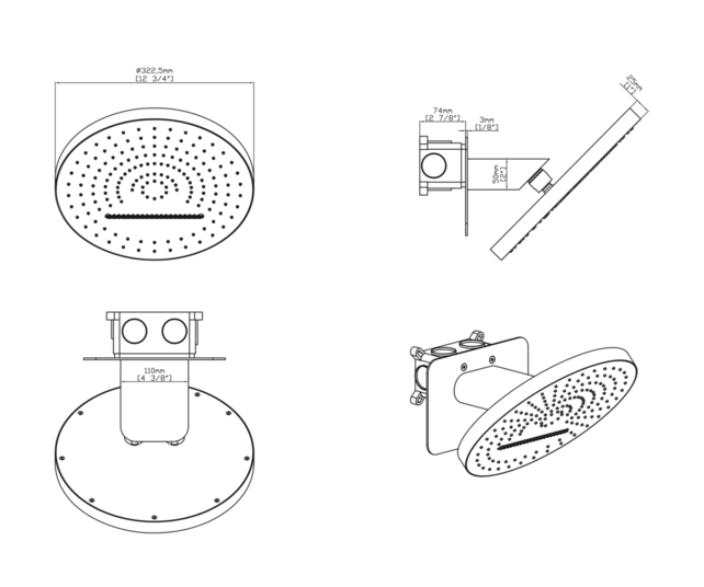 Hoofddouche Tropical Rain Chroom 32cm 2 functies - Inbouw wandmontage