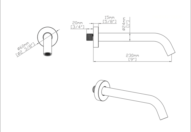 Uitloop badkraan Uniforma Geborsteld Goud  (PVD-gecoat) 23cm – inkortbaar