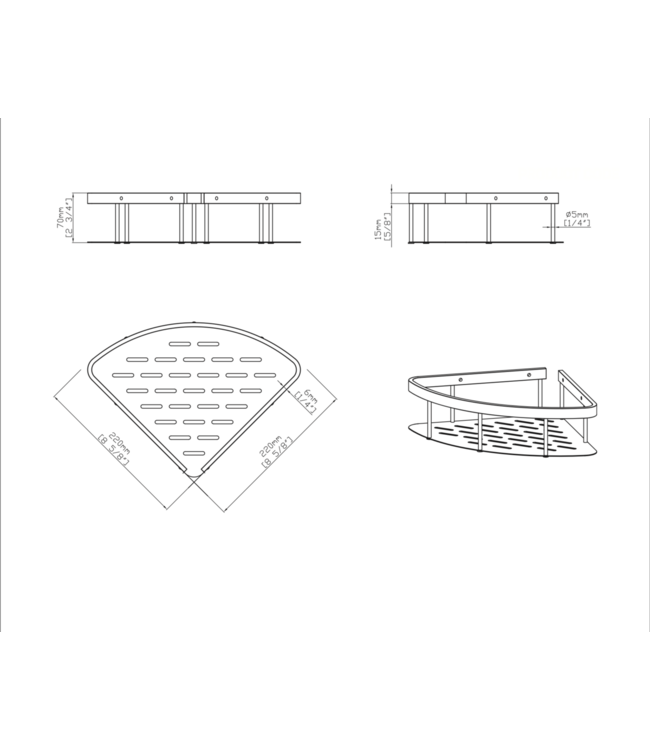 Doucherekje Uniforma Geborsteld RVS - Hoekmodel 22x7x22 cm