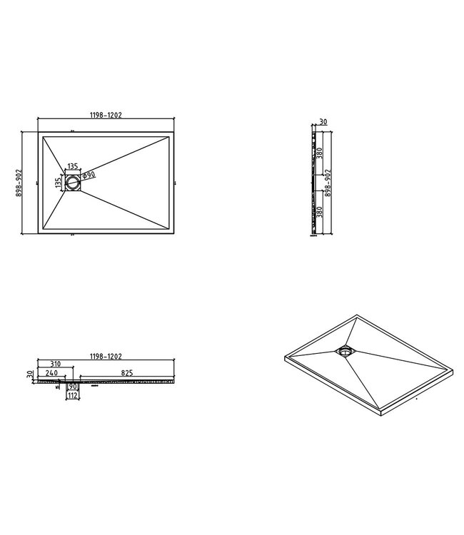 Douchebak Composiet Stonea Mat Wit 90x120cm Antislip & Inkortbaar