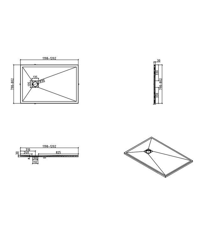 Douchebak Composiet Stonea Mat Wit 80x120cm Antislip & Inkortbaar