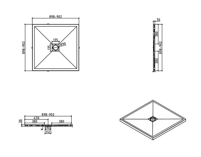 Douchebak Composiet Stonea Mat Wit 90x90cm Antislip & Inkortbaar