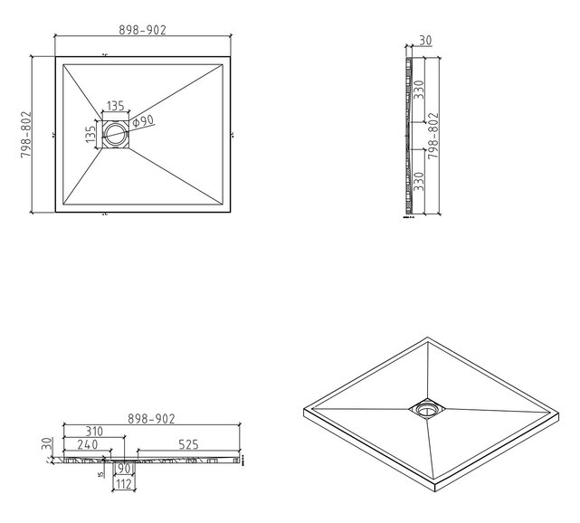 Douchebak Composiet Stonea Mat Wit 80x90cm Antislip & Inkortbaar