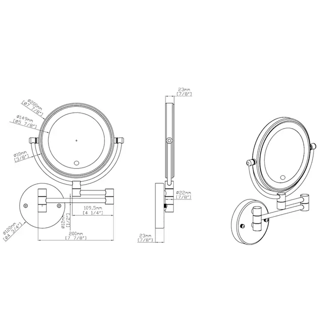 Make Up Spiegel Geborsteld Staal 5x Zoom met led-verlichting Touch