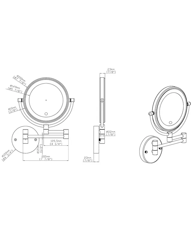Make Up Spiegel Geborsteld Staal 5x Zoom met led-verlichting Touch