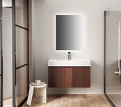 Badkamermeubel Ela Walnoot 80cm Ribbelfront - Wastafel Mat Wit met kraangat