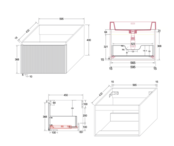 Badkamermeubel Ela Walnoot 60cm Ribbelfront - Wastafel Mat Wit met kraangat