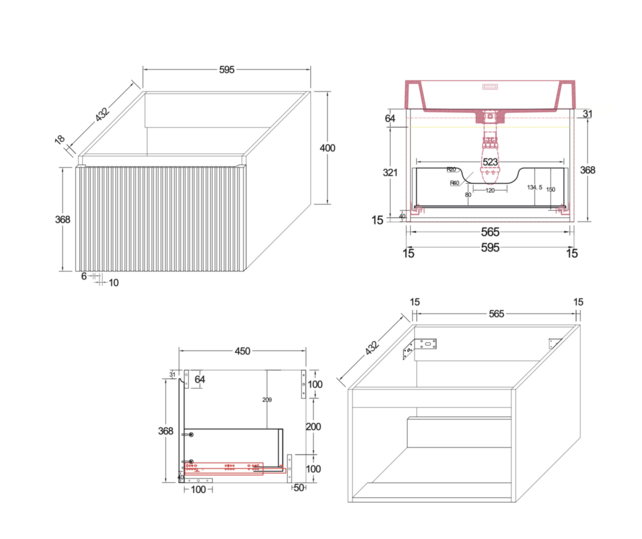 Badkamermeubel Ela Walnoot 60cm Ribbelfront - Wastafel Mat Wit met kraangat