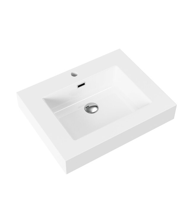 Badkamermeubel Ela Walnoot 60cm Ribbelfront - Wastafel Wit met kraangat