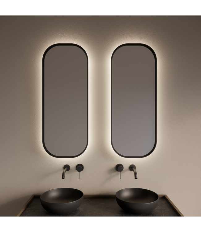 Spiegel Plato Ovaal Verticaal Mat Zwart 40x100cm met Bewegingssensor en Spiegelverwarming