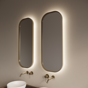 Spiegel Plato Ovaal Verticaal Geborsteld Goud 40x100cm met Bewegingssensor en Spiegelverwarming Spiegel Plato Ovaal Verticaal Geborsteld Goud 40x100cm met Bewegingssensor en Spiegelverwarming