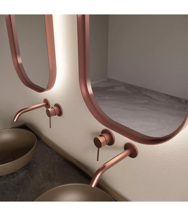 GLISS DESIGN Spiegel Plato Ovaal Verticaal Koper Rosé 40x100cm met Bewegingssensor en Spiegelverwarming