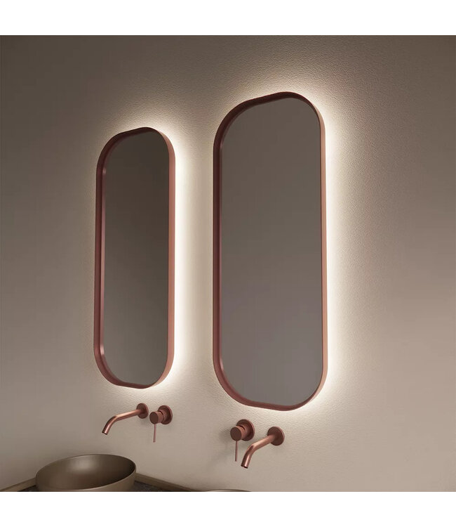 GLISS DESIGN Spiegel Plato Ovaal Verticaal Koper Rosé 40x100cm met Bewegingssensor en Spiegelverwarming
