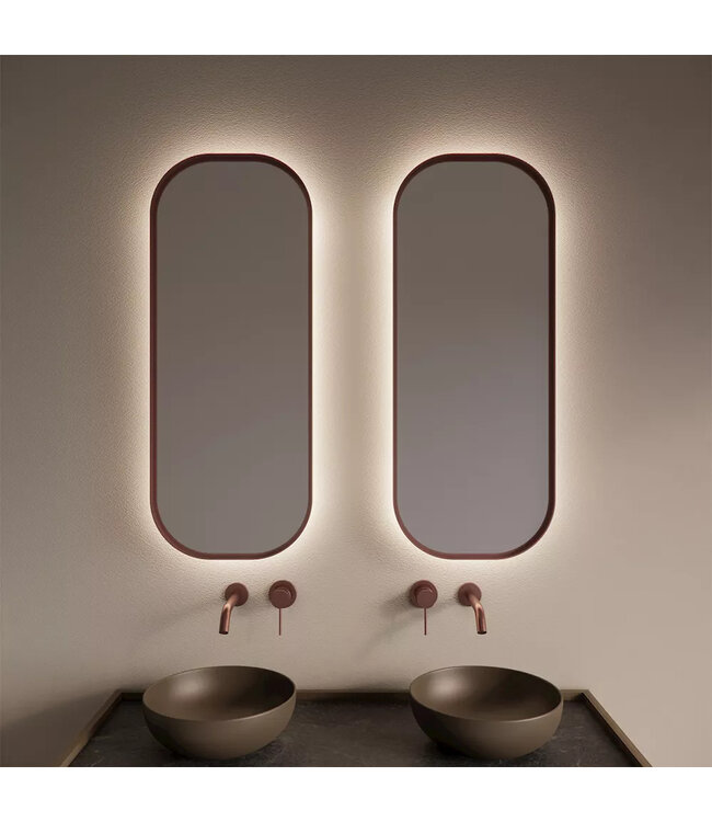 Spiegel Plato Ovaal Verticaal Koper Rosé 40x100cm met Bewegingssensor en Spiegelverwarming