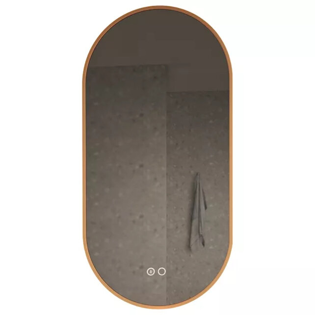 Gliss Design Aura Ovale Spiegel Koper 40x100 cm met dimbaar LED-verlichting en verwarming