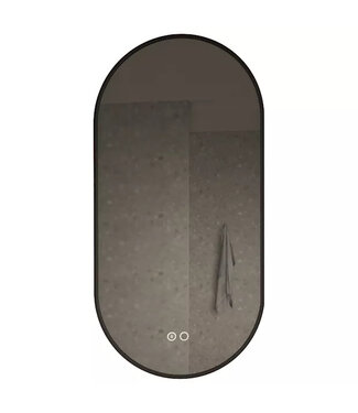 GLISS DESIGN Gliss Design Aura Ovale Spiegel Mat Zwart 50x100 cm met dimbaar LED-verlichting en verwarming