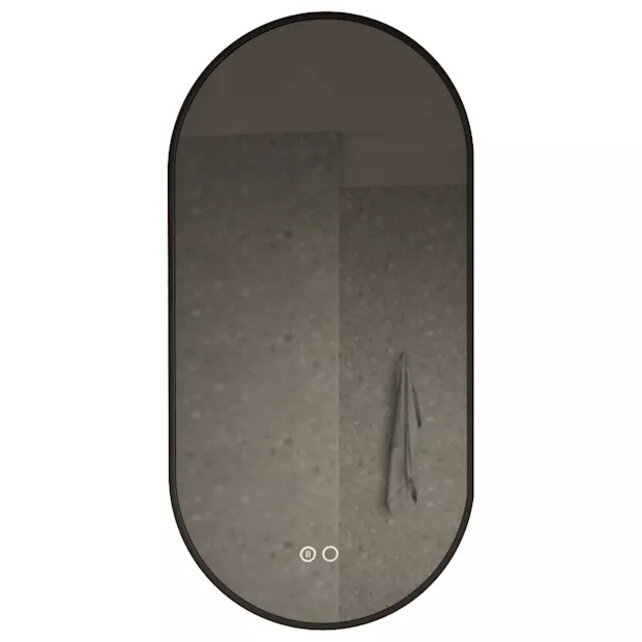 Gliss Design Aura Ovale Spiegel Mat Zwart 50x100 cm met dimbaar LED-verlichting en verwarming