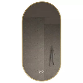 Gliss Design Aura Ovale Spiegel Mat Goud 50x100 cm met dimbaar LED-verlichting en verwarming