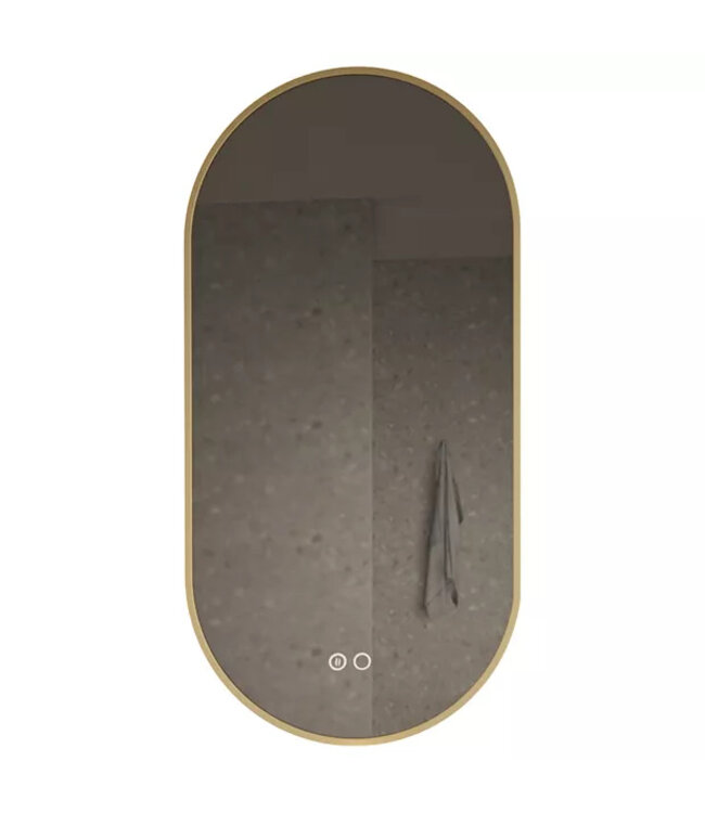 Gliss Design Aura Ovale Spiegel Mat Goud 50x100 cm met dimbaar LED-verlichting en verwarming