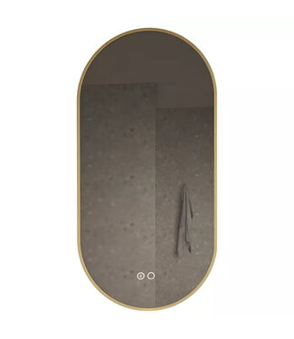 GLISS DESIGN Gliss Design Aura Ovale Spiegel Mat Goud 40x100 cm met dimbaar LED-verlichting en verwarming