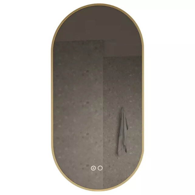 Gliss Design Aura Ovale Spiegel Mat Goud 40x100 cm met dimbaar LED-verlichting en verwarming