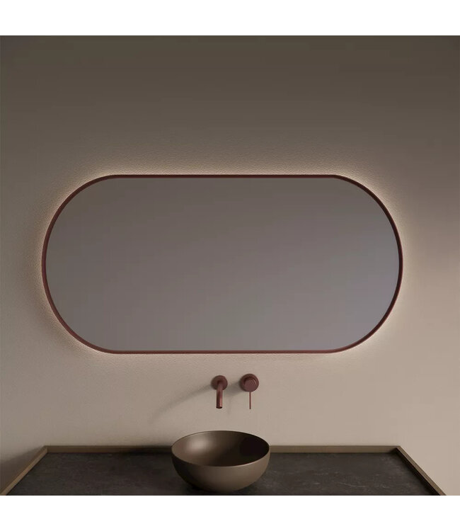 Spiegel Ovaal Aura Horizontaal Koper Rosé 120x70cm met Bewegingssensor en Spiegelverwarming