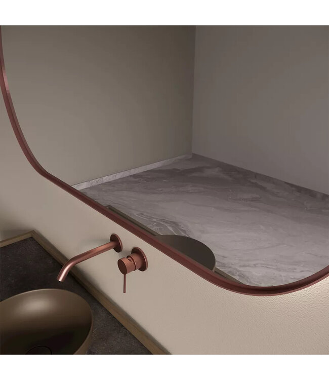 Spiegel Ovaal Aura Horizontaal Koper Rosé 140x70cm met Bewegingssensor en Spiegelverwarming