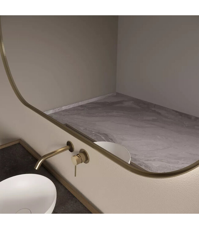 GLISS DESIGN Spiegel Ovaal Aura Horizontaal Mat Goud 140x70cm met Bewegingssensor en Spiegelverwarming