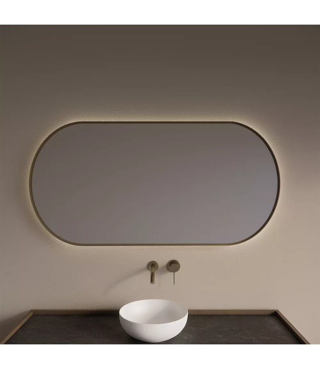 GLISS DESIGN Spiegel Ovaal Aura Horizontaal Mat Goud 100x70cm met Bewegingssensor en Spiegelverwarming