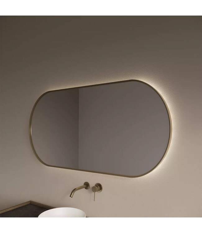 GLISS DESIGN Spiegel Ovaal Aura Horizontaal Mat Goud 100x70cm met Bewegingssensor en Spiegelverwarming