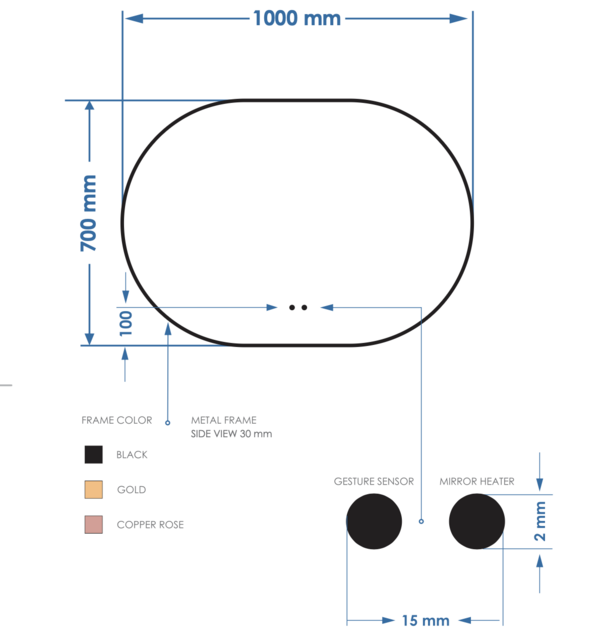 Spiegel Ovaal Aura Horizontaal Mat Goud 100x70cm met Bewegingssensor en Spiegelverwarming Spiegel Ovaal Aura Horizontaal Mat Goud 100x70cm met Bewegingssensor en Spiegelverwarming
