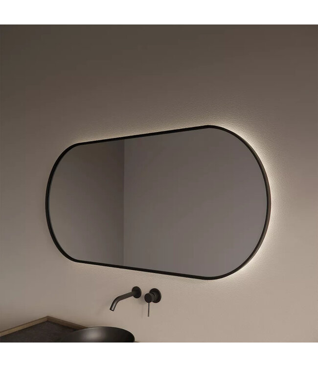 GLISS DESIGN Spiegel Ovaal Aura Horizontaal Mat Zwart 100x70cm met Bewegingssensor en Spiegelverwarming