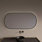 Spiegel Ovaal Aura Horizontaal Mat Zwart 120x70cm met Bewegingssensor en Spiegelverwarming Spiegel Ovaal Aura Horizontaal Mat Zwart 120x70cm met Bewegingssensor en Spiegelverwarming
