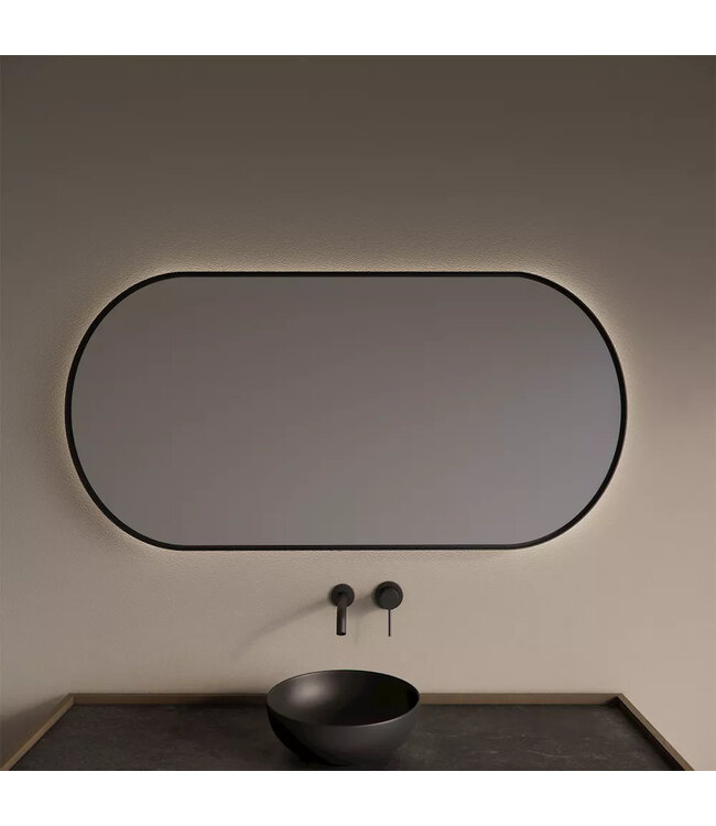 GLISS DESIGN Spiegel Ovaal Aura Horizontaal Mat Zwart 120x70cm met Bewegingssensor en Spiegelverwarming