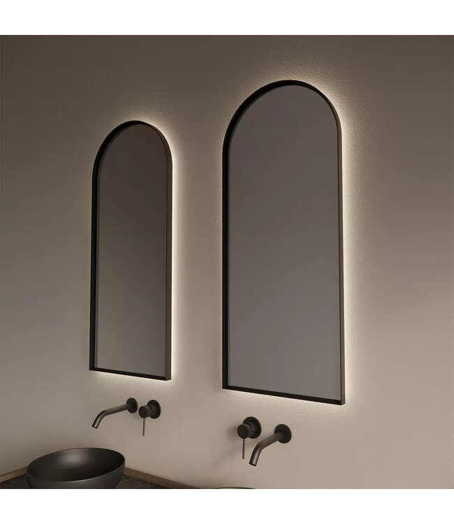 GLISS DESIGN Spiegel Delta Mat Zwart 40x100cm Boogspiegel met Bewegingssensor en Spiegelverwarming