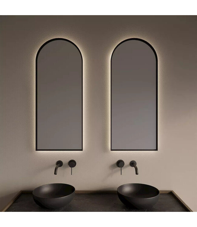 GLISS DESIGN Spiegel Delta Mat Zwart 50x100cm Boogspiegel met Bewegingssensor en Spiegelverwarming