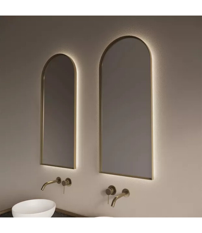 GLISS DESIGN Spiegel Delta Mat Goud 50x100cm Boogspiegel met Bewegingssensor en Spiegelverwarming