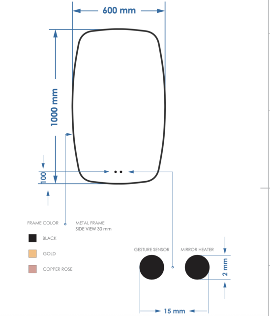 Spiegel Ovaal Epos Verticaal Mat Zwart 60x100cm met sensor en Spiegelverwarming Spiegel Ovaal Epos Verticaal Mat Zwart 60x100cm met sensor en Spiegelverwarming