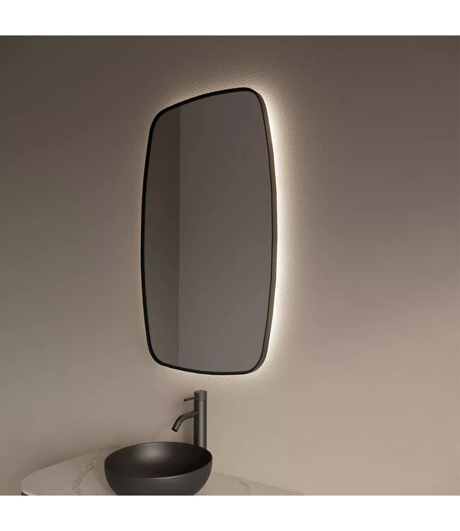 GLISS DESIGN Spiegel Ovaal Epos Verticaal Mat Zwart 60x100cm met sensor en Spiegelverwarming