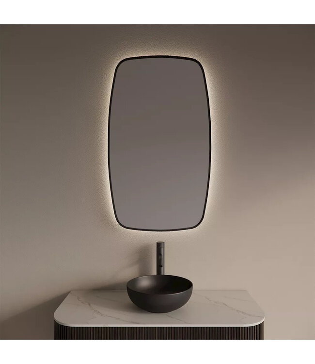 GLISS DESIGN Spiegel Ovaal Epos Verticaal Mat Zwart 60x100cm met sensor en Spiegelverwarming